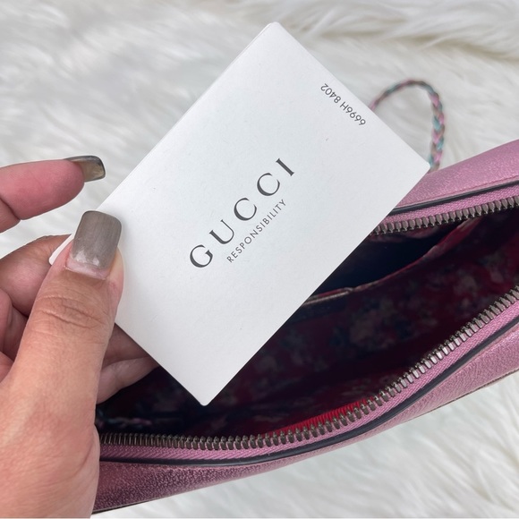 💯 Authentic Gucci Trapuntata Pink/Green Quilted Metallic Leather Crossbody - Picture 7 of 12